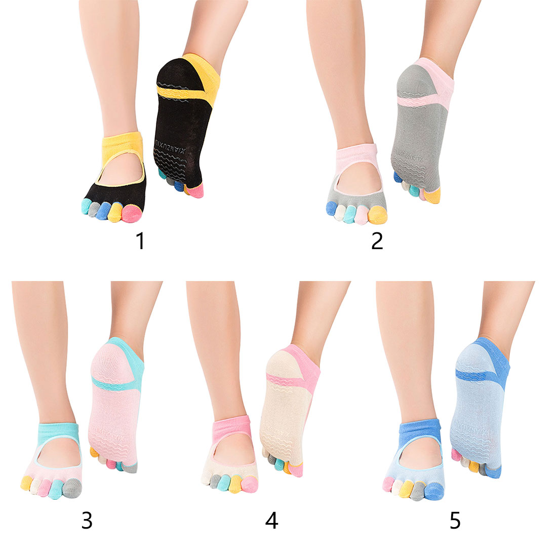 Pilates-socken für damen, fünf zehen, aus baumwolle, rutschfest, yoga-socken, damensocken, verschiedene farben