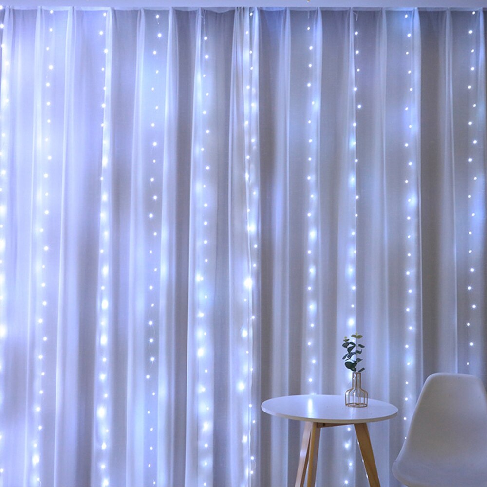 XFLAMPER LED Garland Curtain Light with 8 Lighting Modes Cooper Fairy Lights with 10 Hook Indoor Patio Home Party Decorations: Cold White / 3M x 2M
