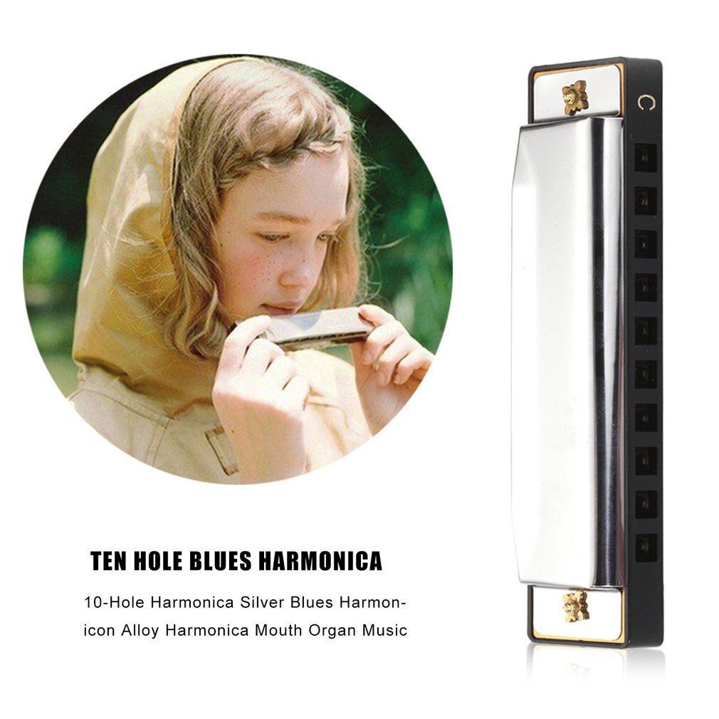 10-Hole Diatonic Harmonica Silver Blues Diatonic Harp Harmonicon 10 Holes Musical Instrument Alloy Harmonica Mouth Organ