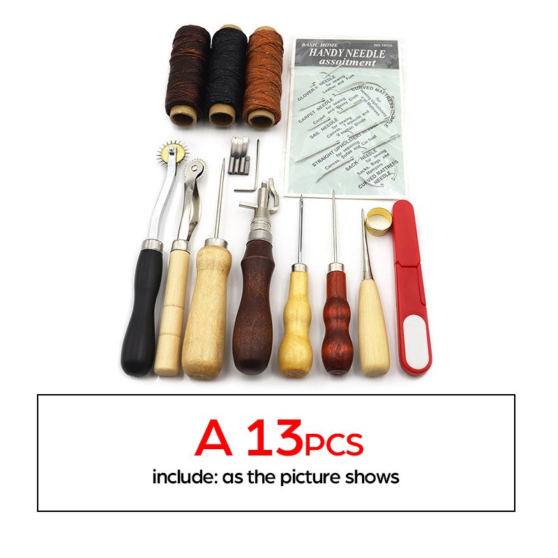 Professionele Lederen Naaien Tool Kit Hand Stiksels Stiksels Punch Priem Wax Draad Schaar Set Lederen Craft Tool Accessoire Set: A