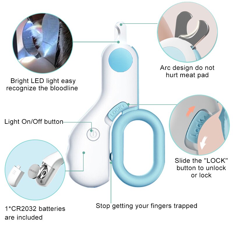 Cortaúñas para gato, cortador de uñas con luz LED para mascotas, cortador de uñas para perros y gatos, tijeras para garras, producto para mascotas