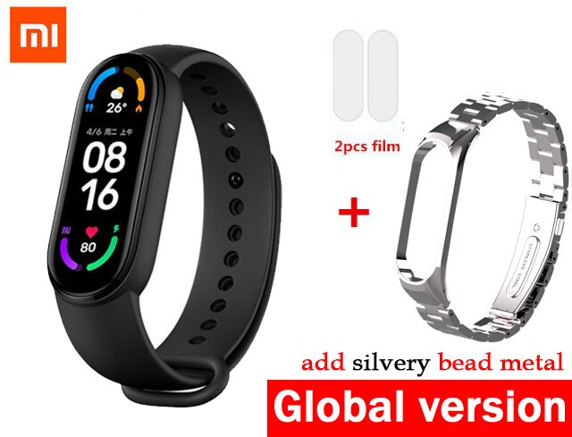 Xiaomi-pulsera inteligente Mi Band 6, accesorio deportivo resistente al agua con control del ritmo cardíaco y del oxígeno en sangre, versión Global: GL silver bead