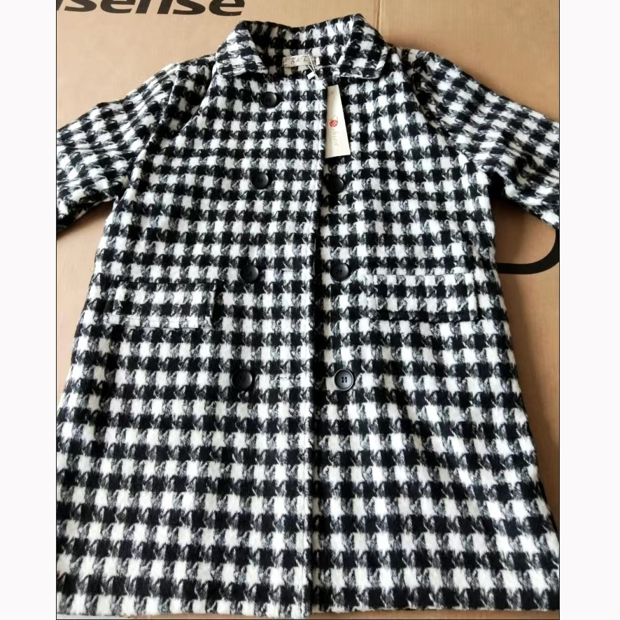 Casacos de inverno Vintage Houndstooth feminino, sobretudo com mistura de lã solta, peito duplo, jaqueta grossa luxuosa, quente, outono