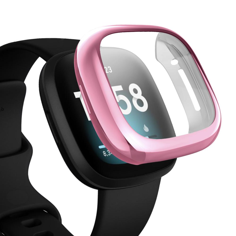 Tpu Case Met Beschermende Film Voor Fitbit Versa 3 Waterdichte Horloge Shell Cover Screen Protector Voor Fitbit Versa 3 Smartwatch: Rose Pink
