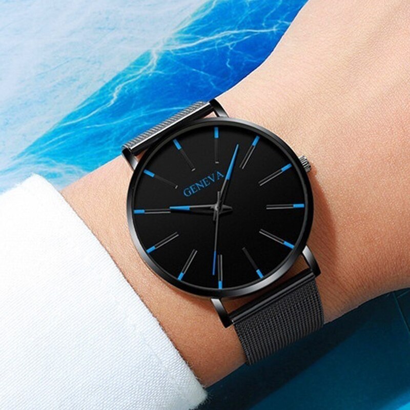 Geneva 1 luxe dameshorloge, eenvoudig, ultradun zwart roestvrijstalen mesh horloge, dameshorloge, zakelijk en casual, quartzhorloge
