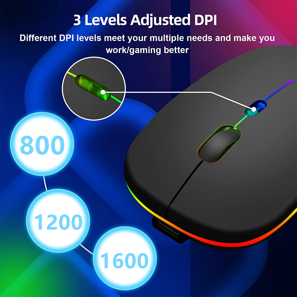 Wireless Mouse Bluetooth-compatible RGB Silent LED Backlit Ergonomic Gaming Mouse For Laptop Computer PC Macbook 2.4GHz 1600DPI