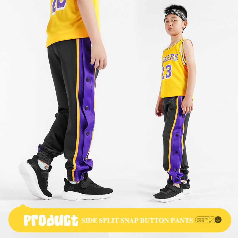 Basketball Pants For Kids Boys Trousers Side Split Snap Button Joggers Workout Keep Warm Windproof Training Tear Away Trackpant