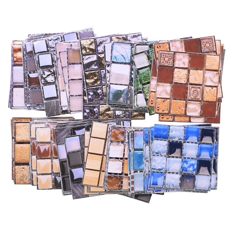 10Pcs 10*10cm 3D Self Adhesive Mosaic Tile Peel Sticker Kitchen Backsplash Bathroom Wall Tile Stickers Waterproof PVC Tiles