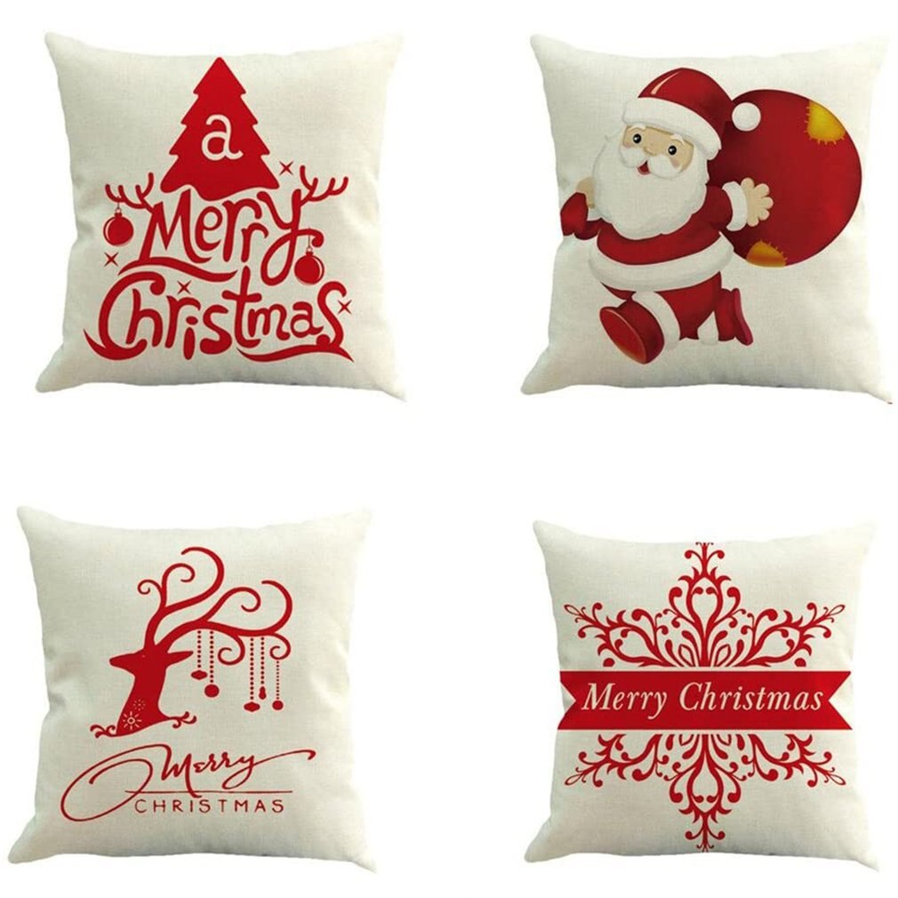 Kerst Kussenhoezen Set Van 4 Katoen Linnen Afdrukken Kussenhoezen Decoratieve Kussenhoes Voor Sofa Kantoor 45X45 cm: 1