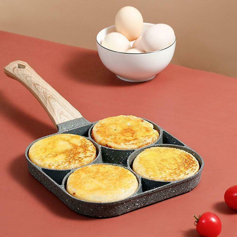 Vier-Gat Omelet Artefact Non-stick Pannenkoek Pan Pan Pannenkoek Machine Houtnerf Verdikking Algemene Model Keuken Koken gereedschap