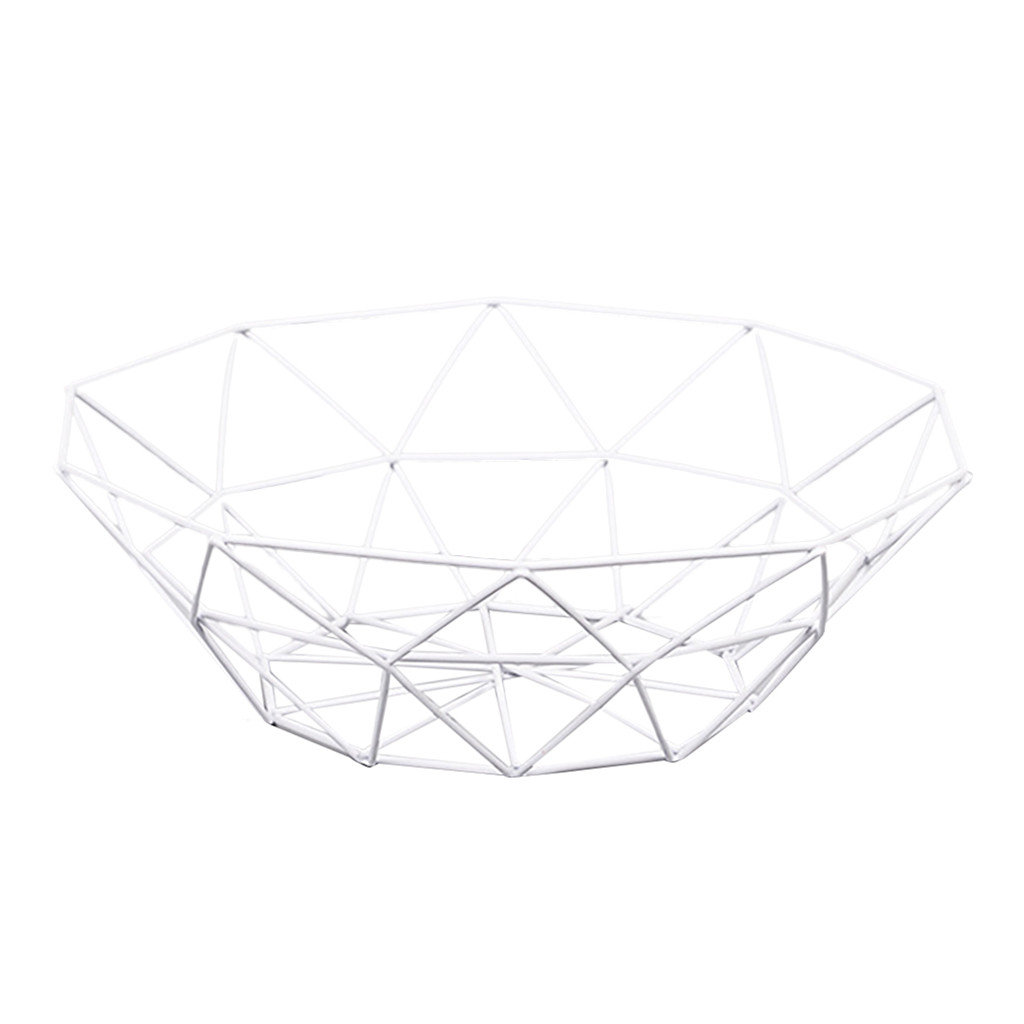 Cesta geométrica de alambre para frutas y verduras, tazón de Metal, almacenamiento de cocina, exhibición de baño, cesta multiusos: White 