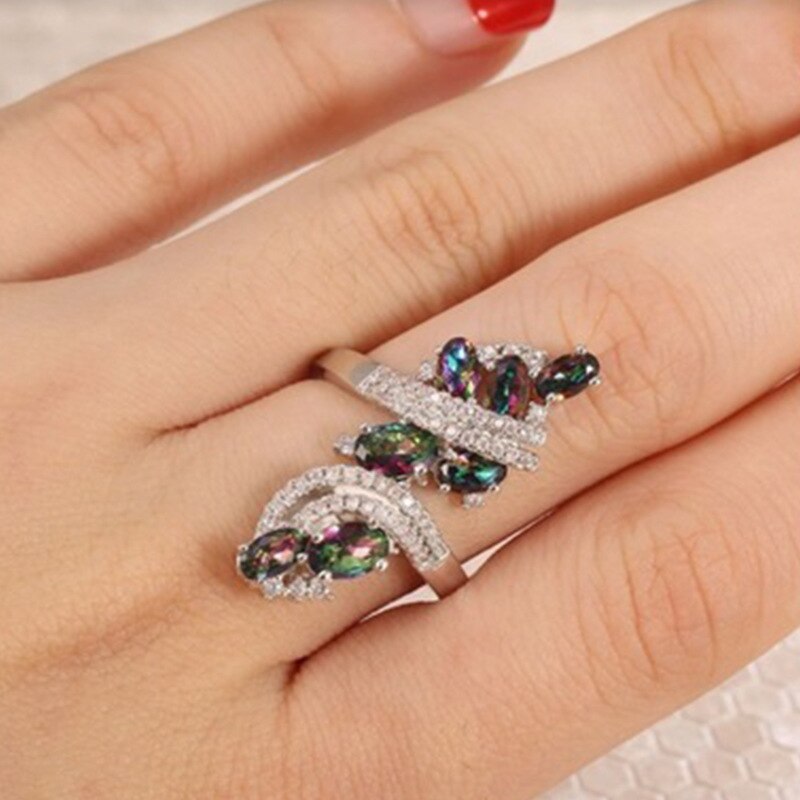 Luxury Colorful Rhinestone Ladies Accessories Rings for Women Wedding Jewelry Luxury Silver Knot Ring Bague Femme Anillos Mujer