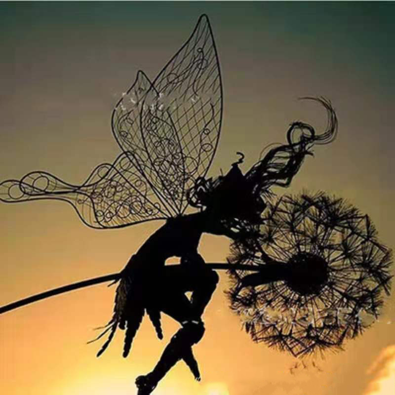 Piquet nickel é de décoration de jardin, pissenlits, elfe en métal, ornement de silhouette pour l'art de la cour, décoration de sculpture de paysage de pelouse: Rose