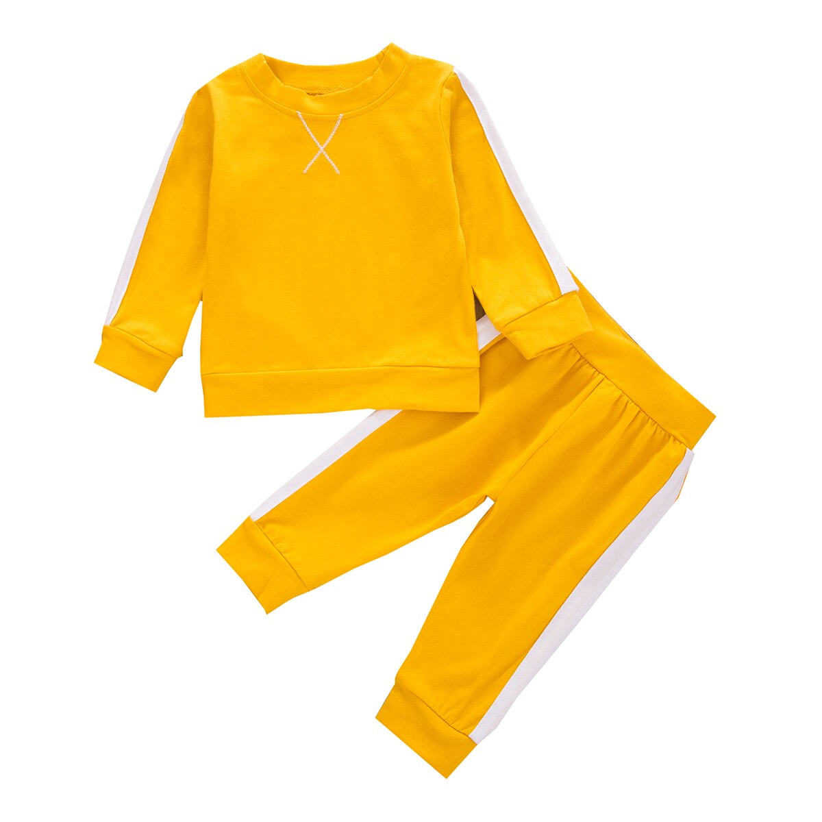 Ensemble 2 pièces en coton pour bébé fille et garçon, tenue décontractée à manches longues, survêtement pour enfant en bas âge, pull-over, haut et pantalon: Jaune / 12m