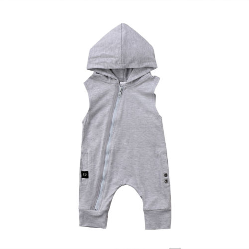 Neugeborenen Baby Jungen Mädchen Zipper Mit Kapuze Ärmellose Baumwolle Romper Overall Overall Kleidung Outfits