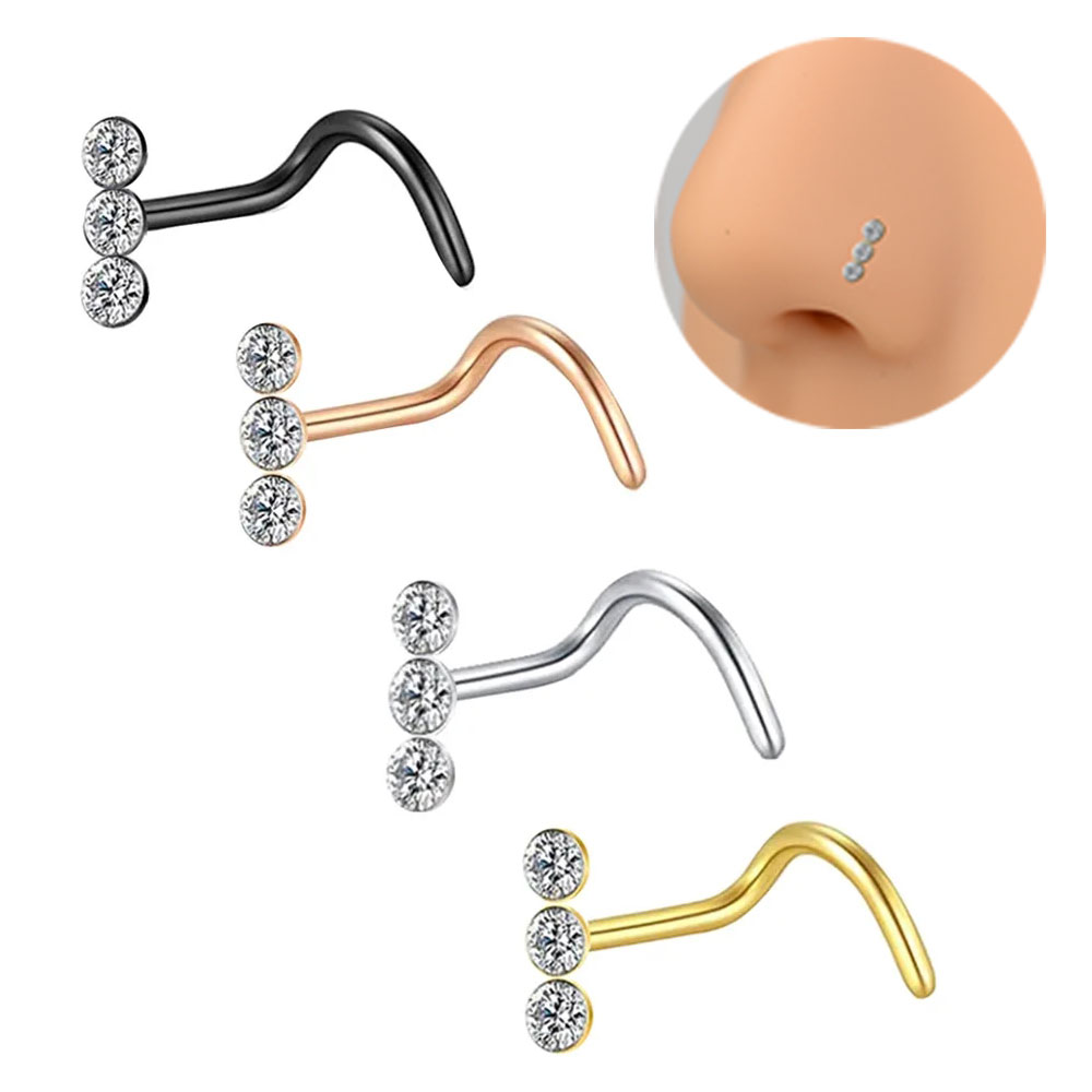 1 pz acciaio chirurgico cristallo anelli penetranti al naso e borchie perno al naso a forma di L zircone anello al naso stile indiano gioielli penetranti Nariz