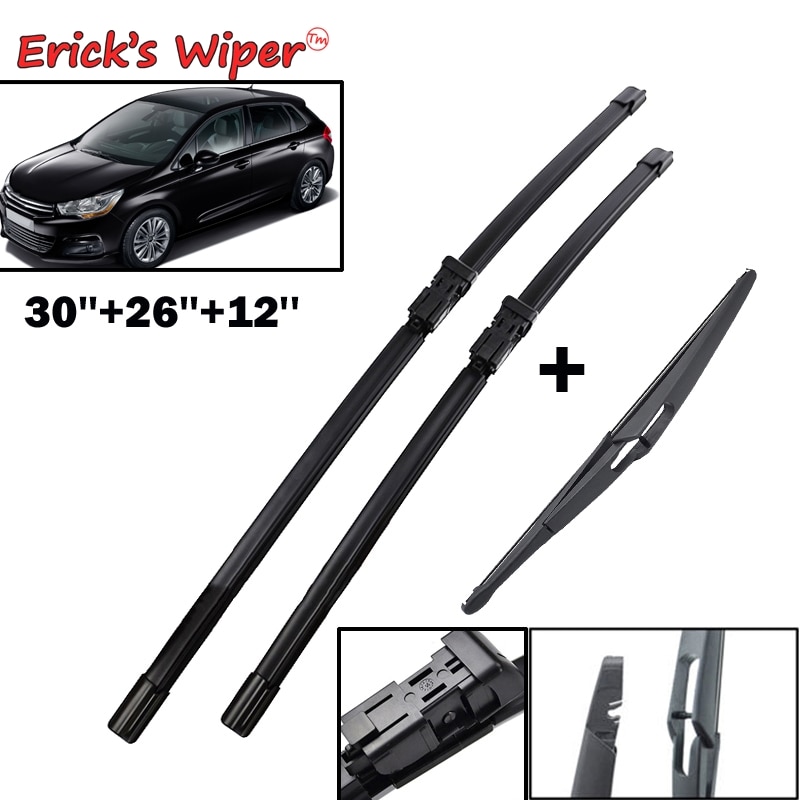 Erick's Wiper Front & Rear Wiper Blades Set For Citroen C4 Hatchback - Windshield Windscreen Window 30"+26"+12"