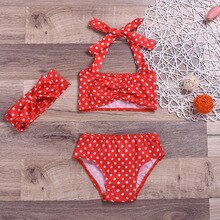 Kinderen Badmode Peuter Kinderen Meisje Stip Boog Twee stuk Badmode Badpak Zomer Kids Beach Bathing Bikini Pak Haarband Set t9 #