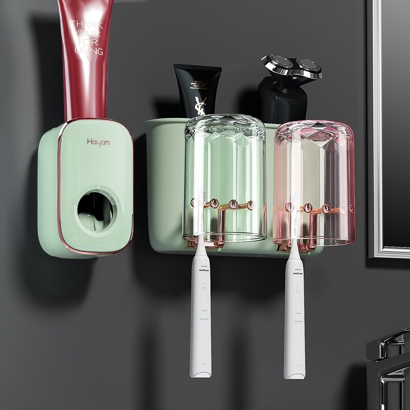 ECOCO – distributeur automatique de dentifrice à pression, accessoires de salle de bains, poinçon gratuit, ensemble de porte-brosse à dents, support de rangement mural: Figure 7