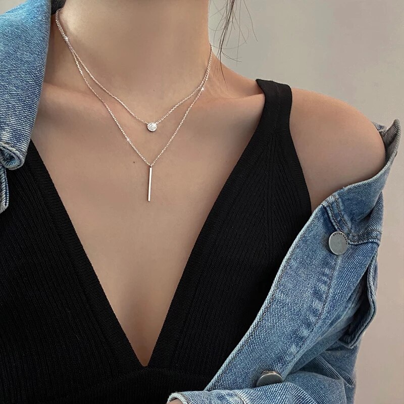 Koreaanse Double Layer Lange Hanger Ketting Mode Sexy Sleutelbeen Keten Voor Vrouwen Meisje Verjaardag Sieraden Party