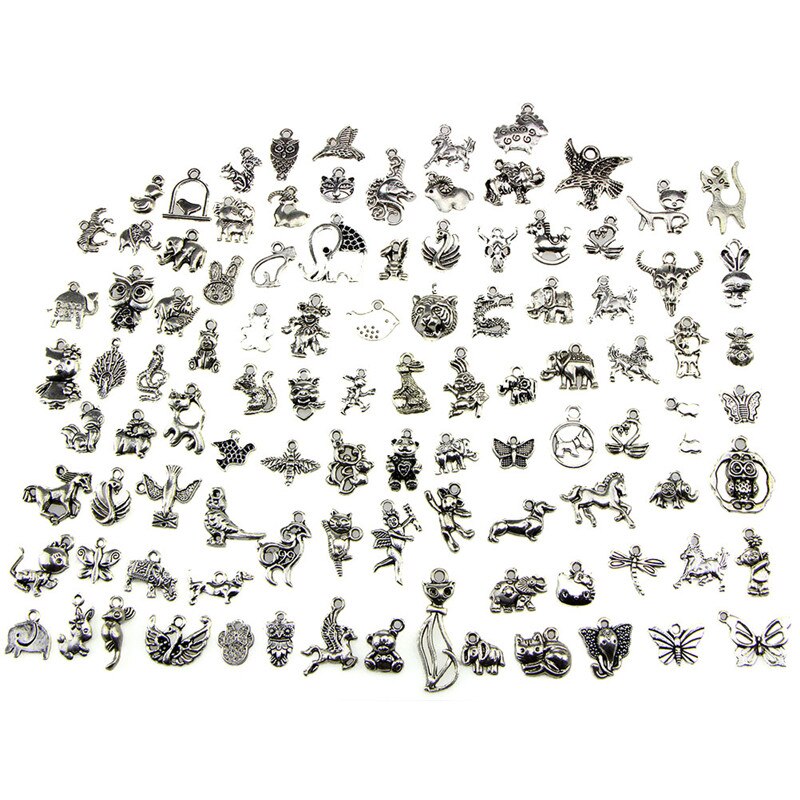 Neue Retro Silber 100 stücke Masse Verlost Mix Tier Charm Anhänger DIY Schmuck