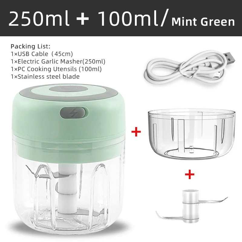 100ml/250ml elektriska köttköttkvarn vitlökshackare roterande vitlökspress kross grönsaks- och lökskärare kökstillbehör