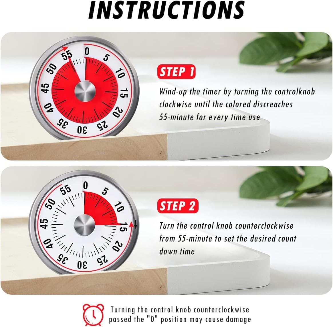 Magnetischer Küchentimer, Visueller Countdown-Timer mit Magnetrückseite, Mechanischer Timer zum Kochen, Backen, Lernen, Verwendung