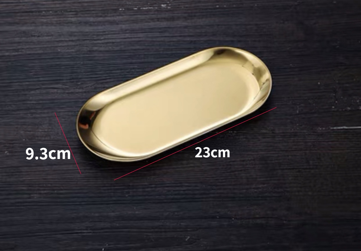 Stainless Steel Tray Oval Heart Round Plate Jewelry Storage Tray Nordic Style Cosmetic Organizer Dessert Dining Kitchen Plate: Oval-golden-medium