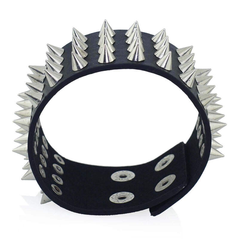 Unieke Vier Rij Spits Toelopend Spikes Rivet Stud Brede Manchet Lederen Punk Gothic Rock Unisex Bangle Armband Mannen Sieraden S263