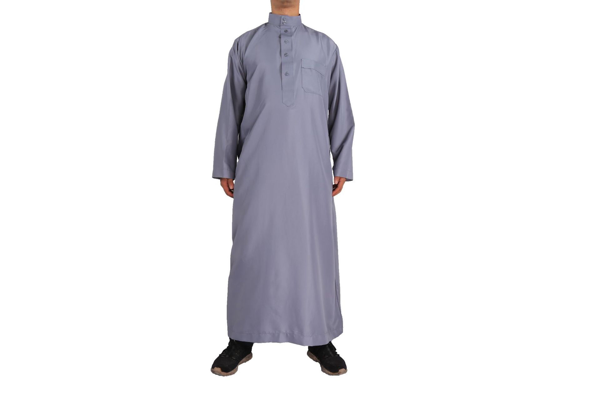 2025 Moslim Midden-oosten Mannen Lange Mouw Arabische Ronde Hals Islamitische Effen Kleur Kaftan Maxi Dubai Lange Jubba Thobe Abaya Kleding: 5XL / GRIJS