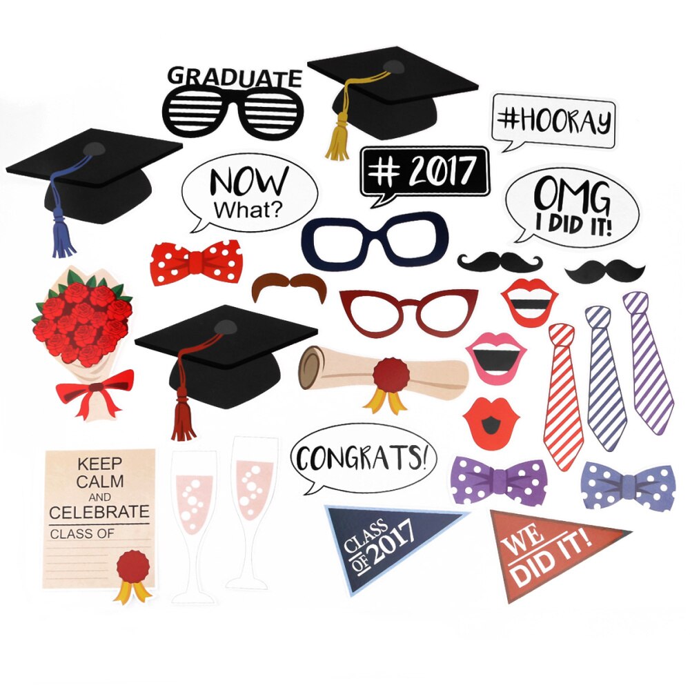 30pcs Graduation Party Photo Booth Props Graduation Party Decorations Attached to the Stick