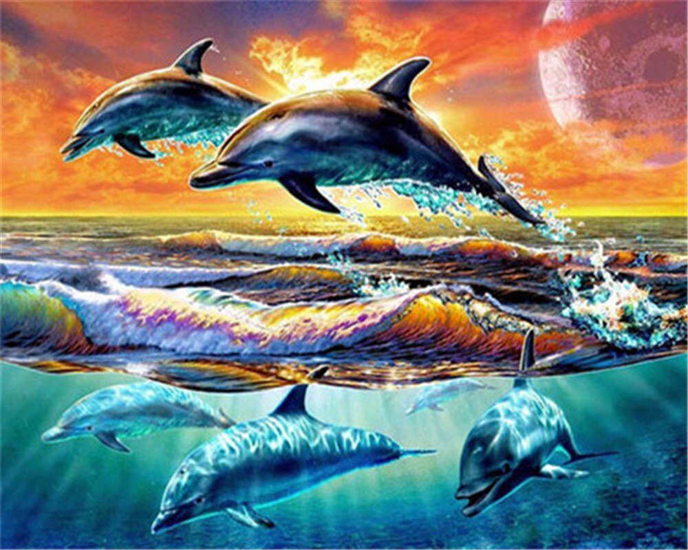 AZQSD Draw By Number On Canvas Dolphin Sunset DIY Pictures Oil Painting By Numbers Animal Home Decor HandPainted: SZGD1-4734