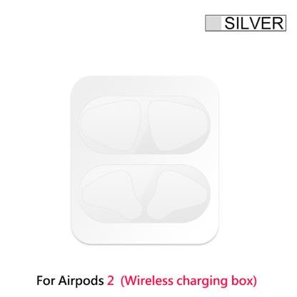 Dust-proof Dust Guard Sticker for Airpods 1 2 Metal Skin Protective Sticker for AirPods 1 Earphone Charging Box Case Cover Shell: Silver for wireless