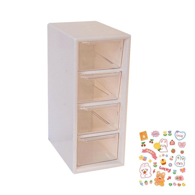 Desktop Organizer with 4 Drawers Storage Cabinet Organizer Mini Transparent Cabinets Drawers Plastic Jewelry Box/Cosmetic: white