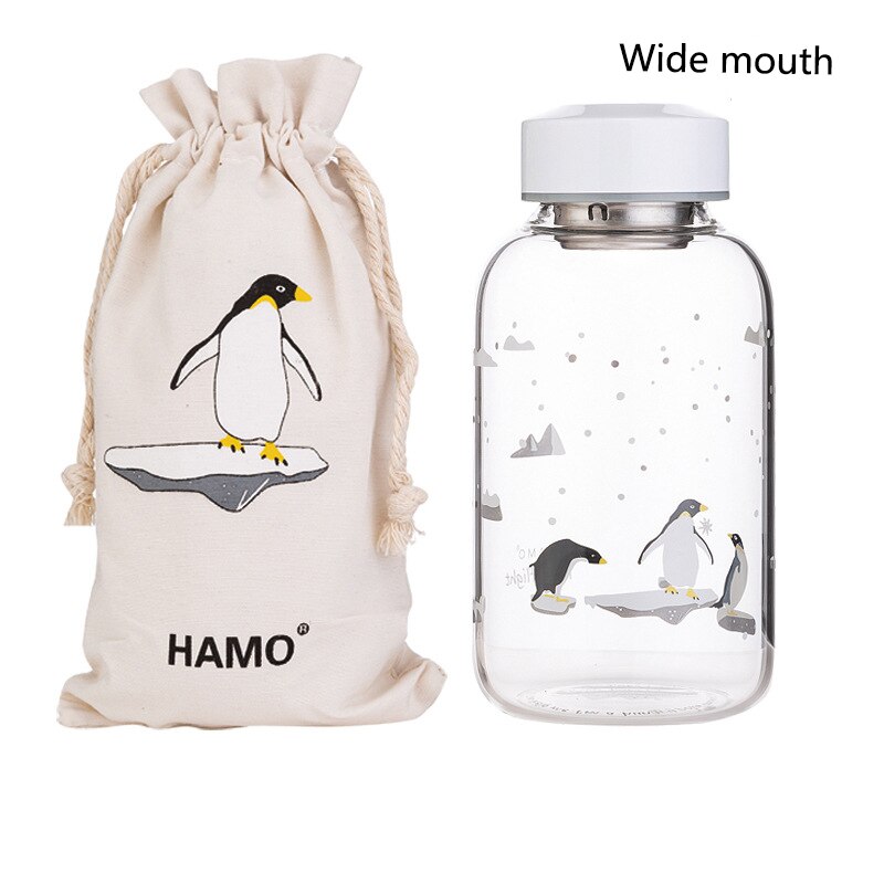 1000ml Oceaan Seal Walvis Glas Water Fles Met Mouwen Draagbare Creatieve Sport Flessen Camping Waterkoker Tour Drinkware Cup Gourde: QE-500ML-W