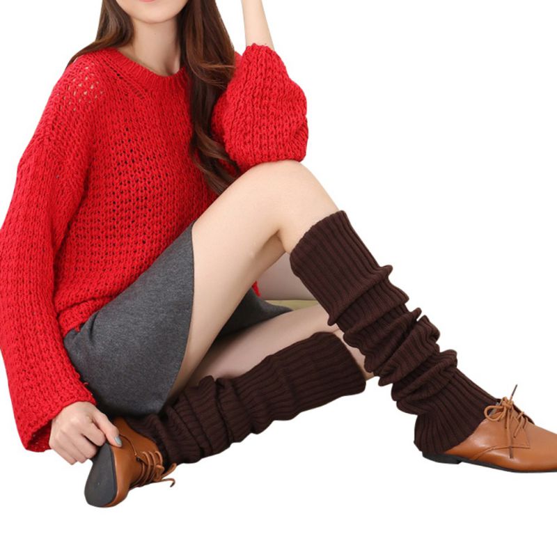 Women Leg Warmers Winter Warm Knee High Knitted Solid Crochet Leg Warmer Warm Boot Cuffs Beenwarmers Long Leg Warmer: C