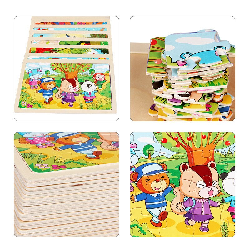 24Pieces Puzzles Wooden Jigsaw Puzzle for Kids Animals Cartoon Educational Toys for Children Christmas Wood Toy Games