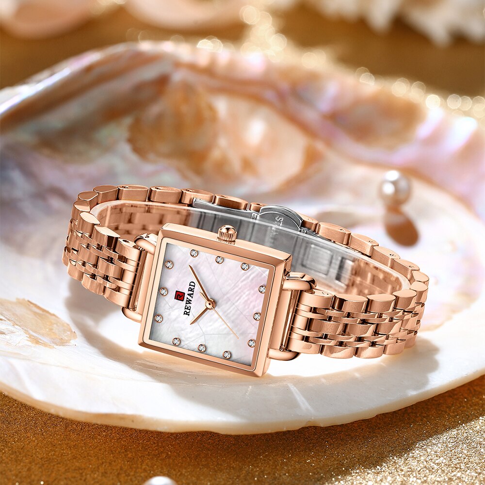 Reloj de cuarzo cuadrado para mujer, pulsera de acero inoxidable de oro rosa Simple, resistente al agua, 2022