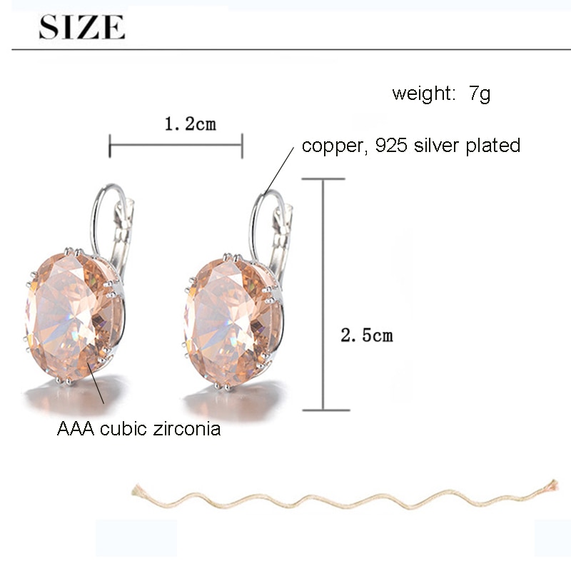 Big Oval Zircon Stone Earrings for Women Silver Color Earring Korean Jewelry Simple DBE068