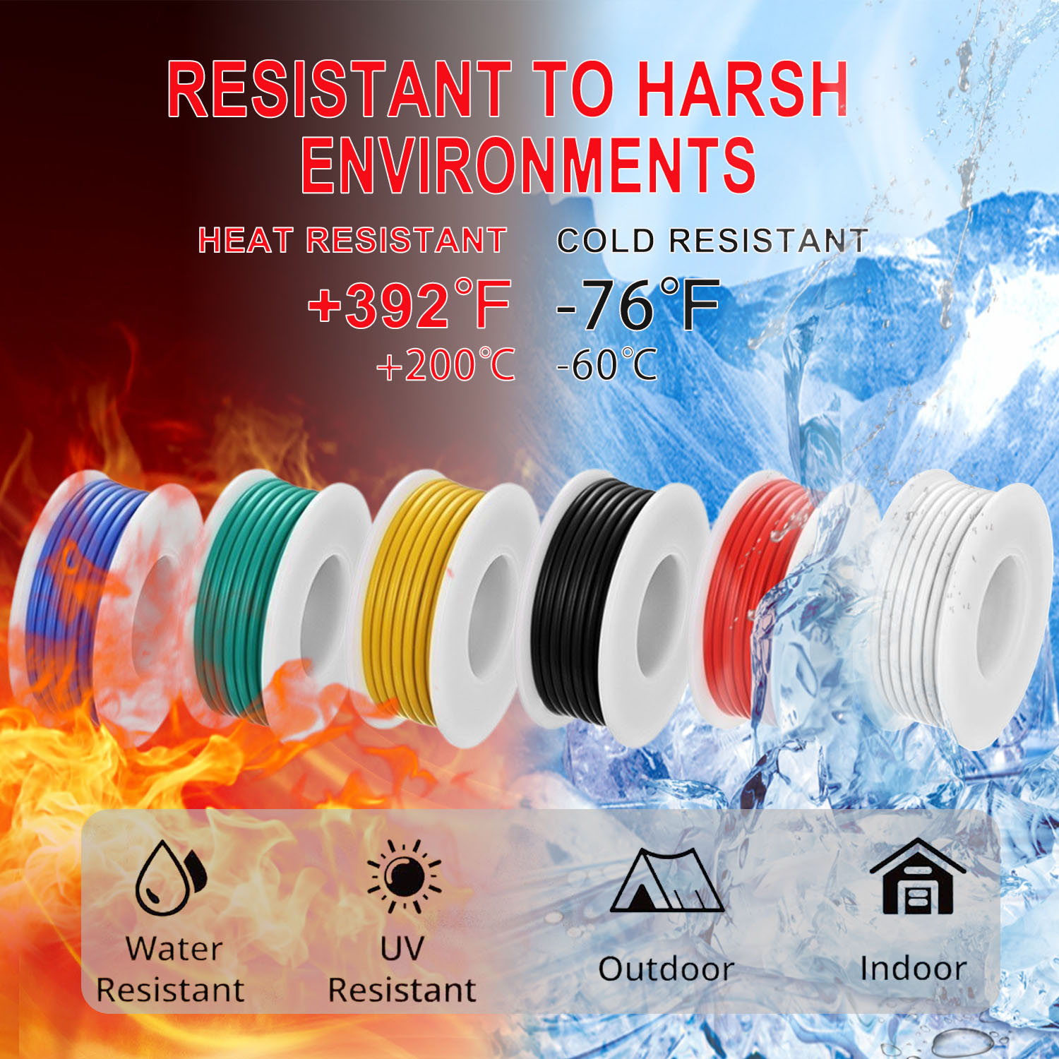Cable eléctrico de 16/18/20/22/24/26/28 AWG, Kit de cables de conexión de silicona flexibles de cobre estañado trenzado de 6 colores para bricolaje eléctrico/coche
