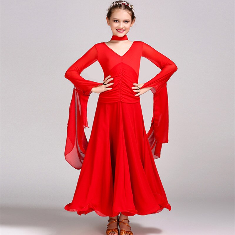 kids ballroom dress ballroom dance competition dresses for girls modern dance costumes for kids ballroom dancing Waltz Flamenco: Red / XXL