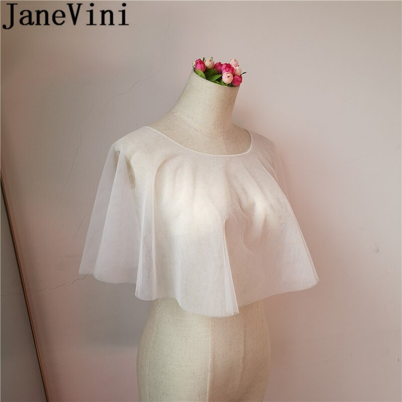 JaneVini Bruids Jas Simple Wedding Cape Brides Bolero Wit Sheer Soft Tule Bridal Schouder Wraps Shrug Mariage Avond Shawl