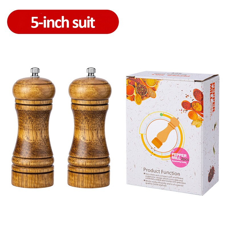 Molinillo de especias de madera de roble clásico, juego de molinillos de condimentos de mano, núcleo de molienda de cerámica, herramientas para barbacoa, 5, 8 y 10 pulgadas: 5 inch set A