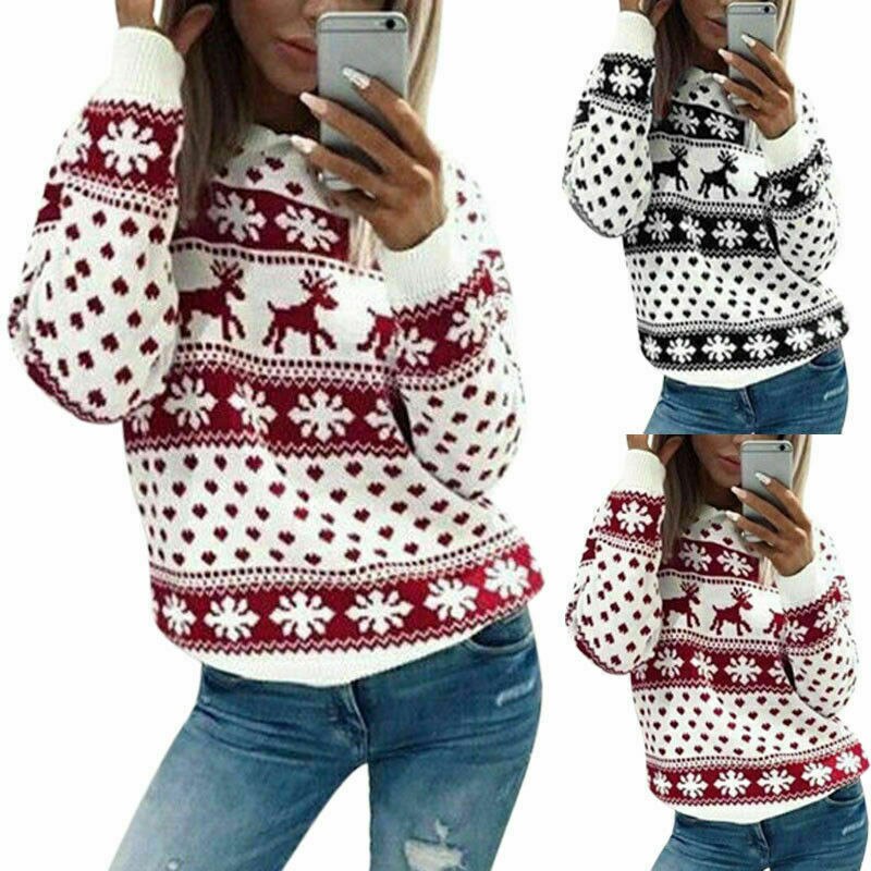 2019 delle signore Di Natale Maglione Lavorato A Maglia giusto isola Fiocco di Neve Retrò di Natale Tunica Maglione