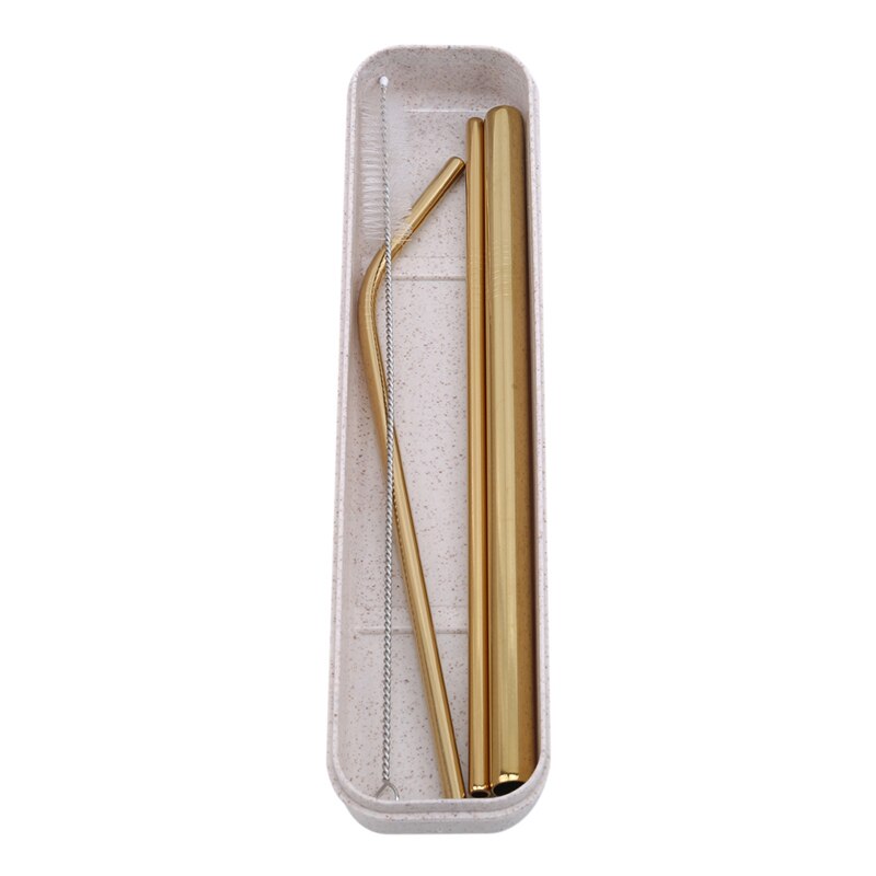 4 unids/set pajitas de acero inoxidable con cepillo limpiador pajitas de Metal reutilizables pajita de zumo portátil de 5 colores con cepillo limpio