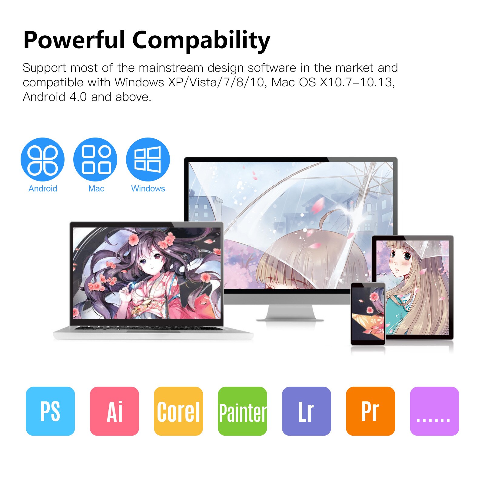 Graphics Drawing Tablet Writing Board 8192 Levels Battery-Free Stylus with Controller Knob OTG Adapter OTG Cable