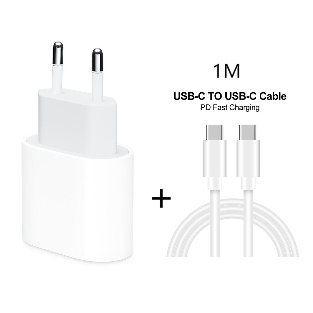 18 ワット usb タイプ c クイック充電アダプタ iphone の 11 プロ xs max x xr 8 プラス pd 高速充電電源タイプ c eu プラグアップルケーブル: with C to C Cable