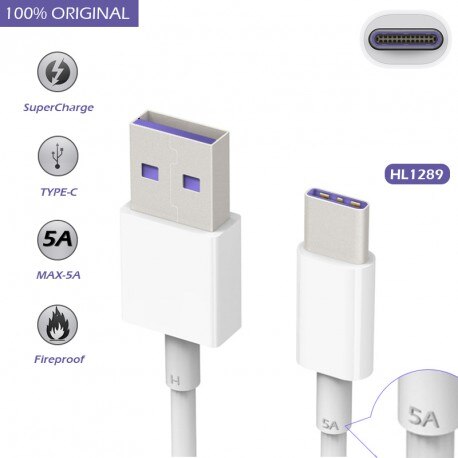 Cable Original huawei HL1289 Carga Rapida 5A Tipo C para Mate 9, P10, Plus, Bulk