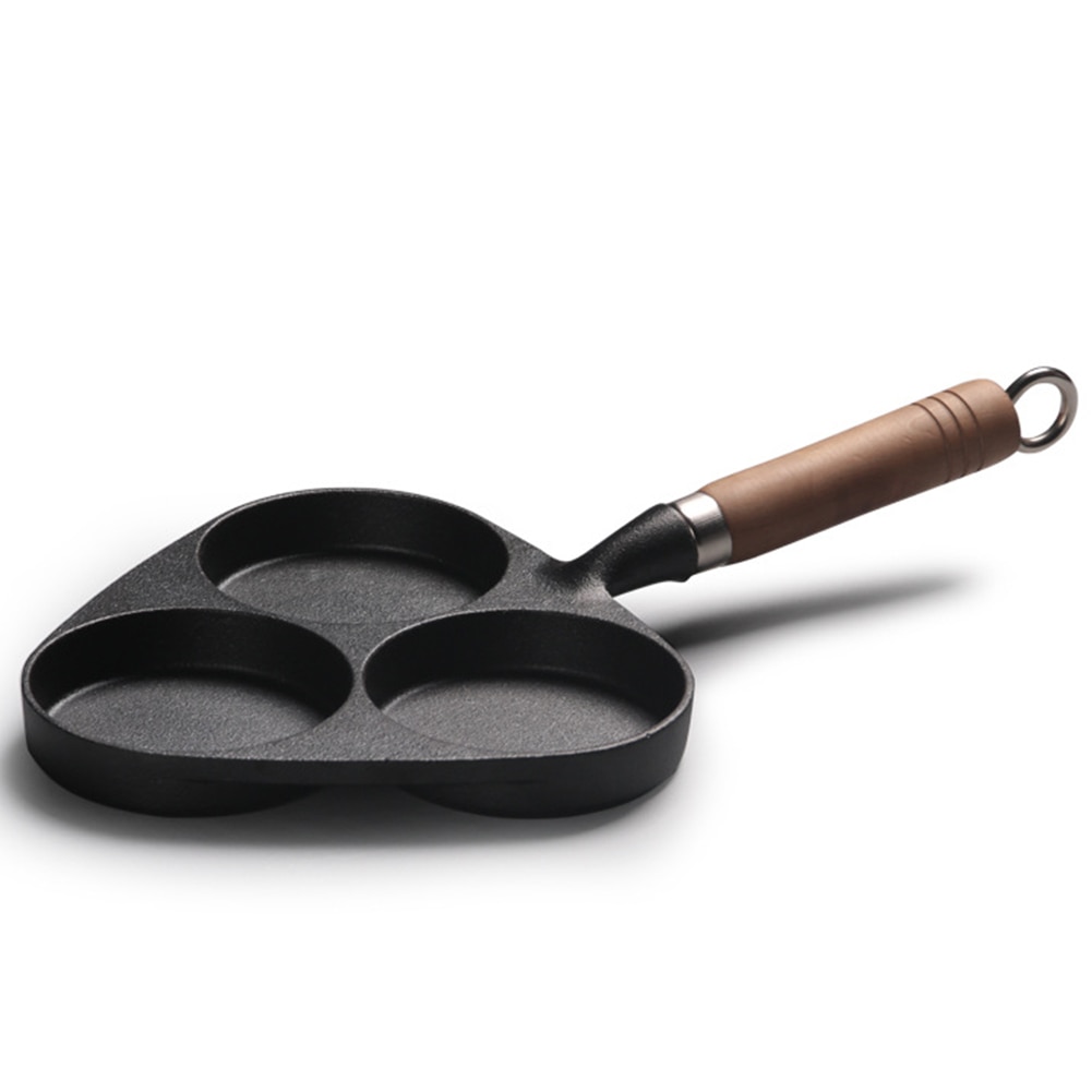 3 gaten Ei Dumplings DIY Omelet Pot Koekenpan Keuken Gietijzeren Verdikte Mold Pancake Non Stick Ontbijt Houten Handvat