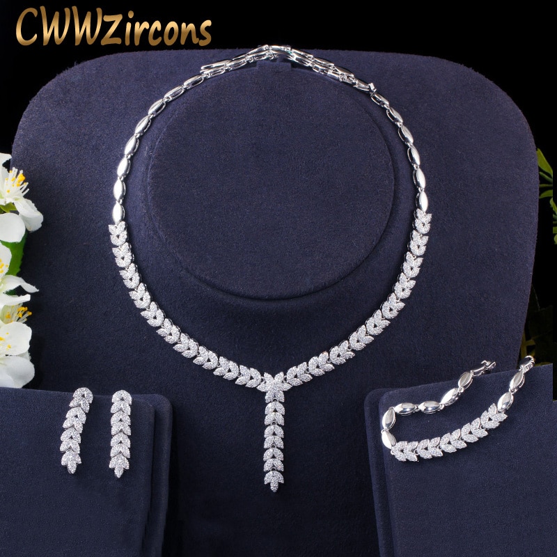 CWWZircons-Conjunto de 3 uds. De Micro pavé de circonia cúbica colgante, flor de hoja, joyería de boda para mujer, accesorios de vestido de de noche T403